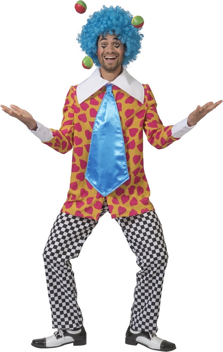 Clown & Nar Kostuum | Clown Van De Liefde Hartjes Hemd Met Dol Brede Das Man | Maat 48-50 | Carnaval kostuum | Verkleedkleding